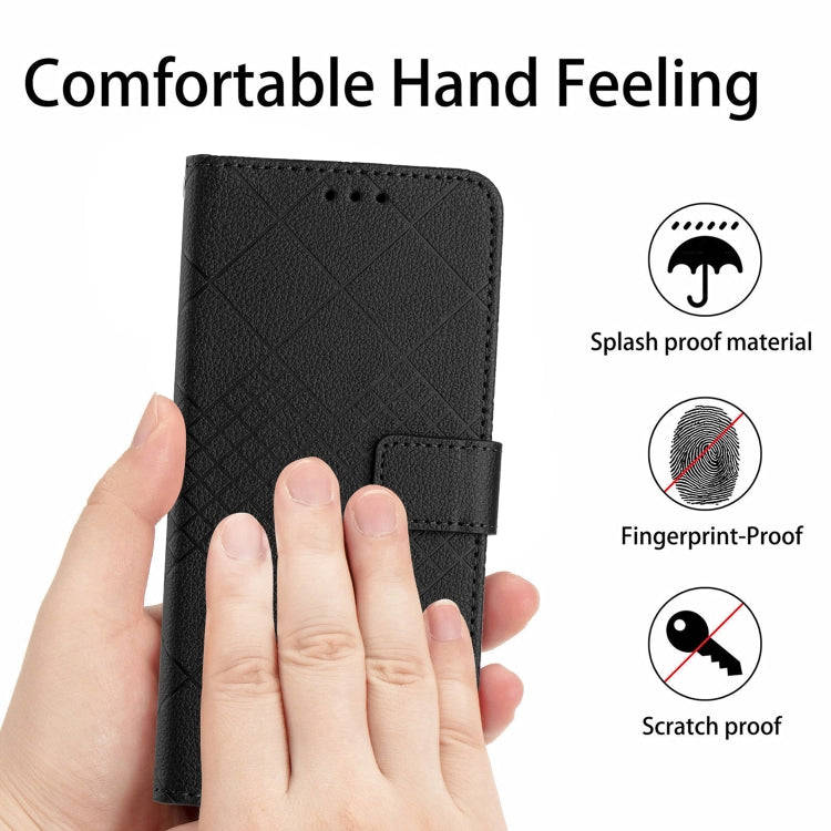 For Honor X6b Rhombic Grid Texture Leather Phone Case(Black)