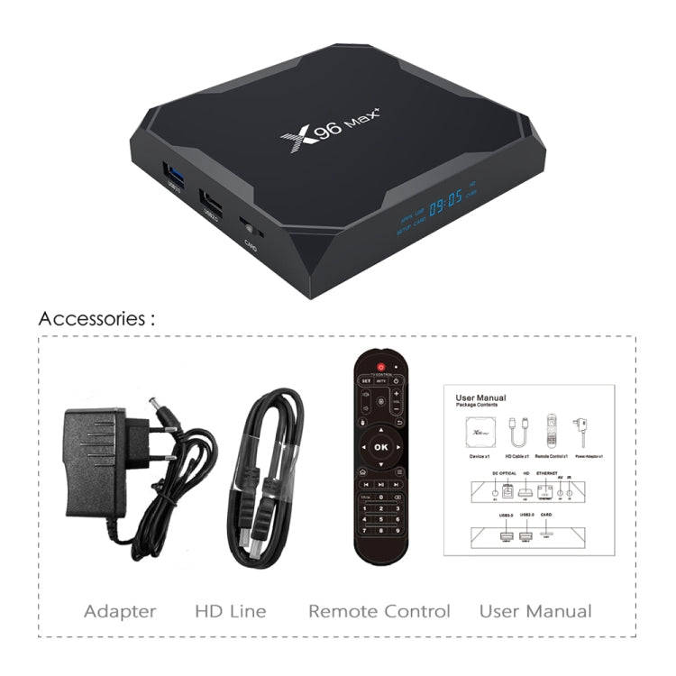 X96 max+ 4K Smart TV Box with Remote Control, Android 9.0, Amlogic S905X3 Quad-Core Cortex-A55,2G...