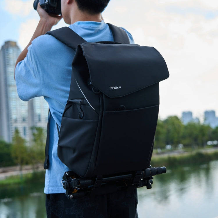 Cwatcun D89 Camera Backpack Waterproof Leather Film 15.6 Laptop Sleeve Bag, Size:43.5 x 33 x 22.5...