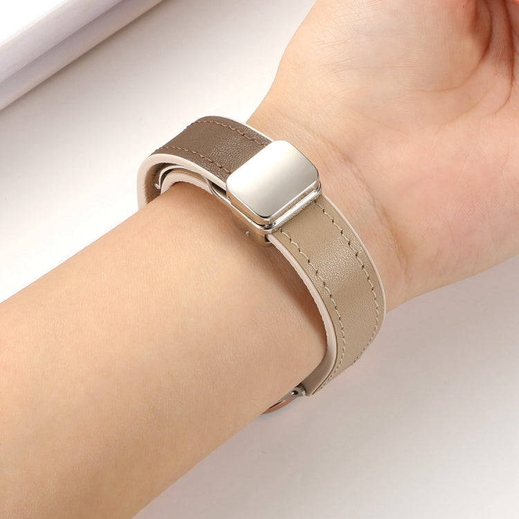 For Apple Watch Series 9 45mm Magnetic Folding Leather Silicone Watch Band(Dark Brown)