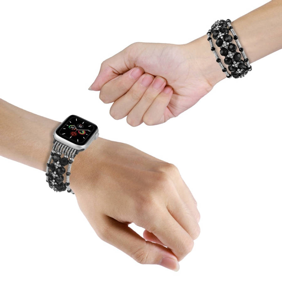 For Apple Watch Series 7 45mm Beaded Diamond Bracelet Watch Band(Black)