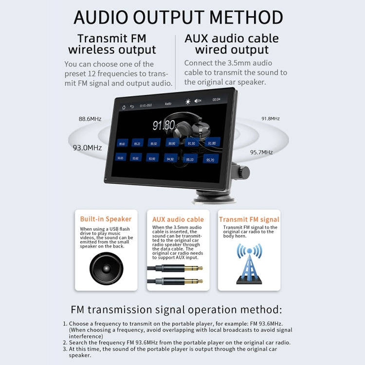 B5305 9 inch Portable Car MP5 Player Support CarPlay / Android Auto(Black)