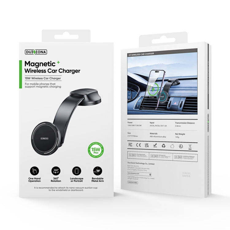 DUZZONA V3 15W Car Magnetic Wireless Charger Phone Holder(Black)