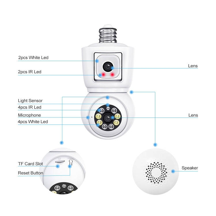ESCAM QF202 E27 2x2MP Dual Lens Motion Detection Waterproof WiFi IP Two Way Audio Night Vision Ca...
