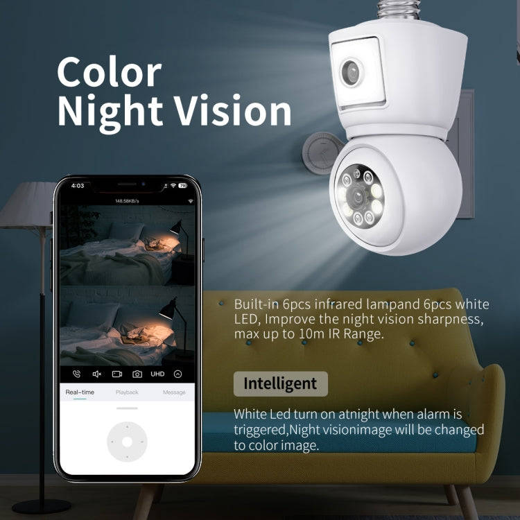 ESCAM QF202 E27 2x2MP Dual Lens Motion Detection Waterproof WiFi IP Two Way Audio Night Vision Ca...