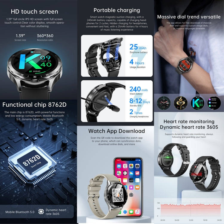 X10 Headphones Smart Watch 1.39 inch Waterproof Bracelet, Support Bluetooth Call / NFC / Heart Ra...