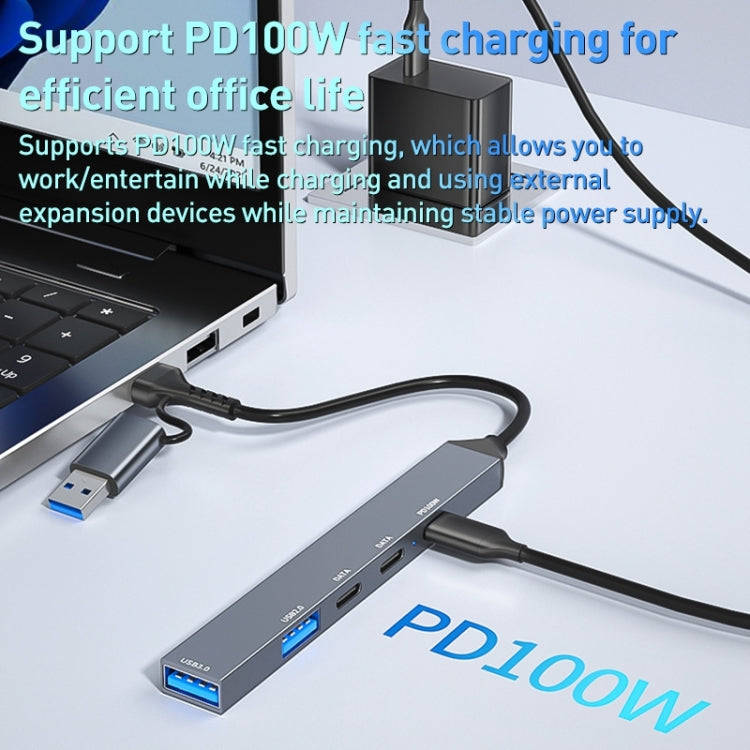 ADS-809D 5 in 1 USB + Type-C to PD100W + USB3.0/2.0 + Type-C HUB Docking Station(Space Grey)