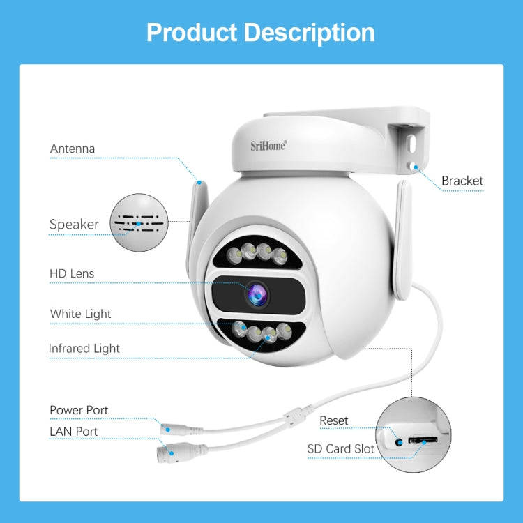 SriHome SH047 4MP IP66 Waterproof Motion Detection Night Vision WiFi HD Camera(AU Plug)