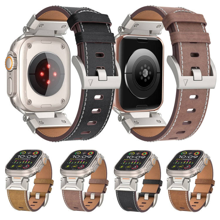 For Apple Watch Series 4 44mm Mecha Style Leather Watch Band(Coffee Oil Wax)