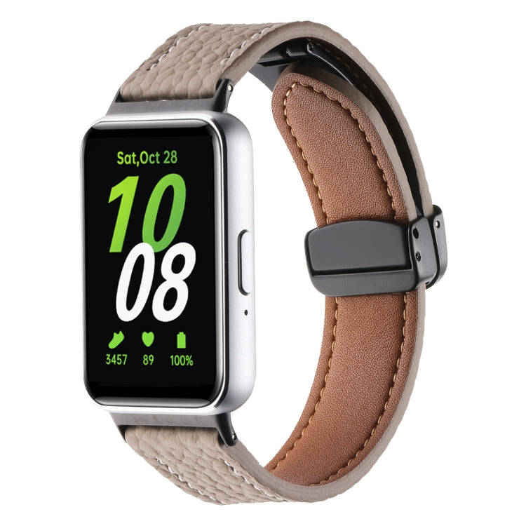 For Samsung Galaxy Fit 3 Litchi Texture Magnetic Black Buckle Leather Watch Band(Coffee)