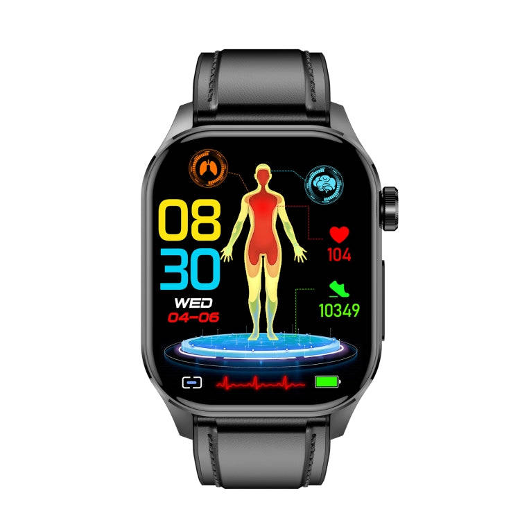 ET580 2.04 inch AMOLED Screen Sports Smart Watch Support Bluetooth Call /  ECG Function(Black Lea...