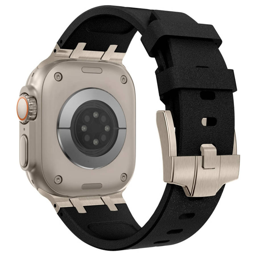 For Apple Watch Series 6 44mm Stone Grain Liquid Silicone Watch Band(Titanium Black)