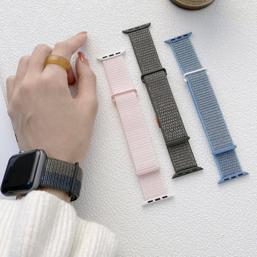 For Apple Watch Series 6 44mm Dual Hook and Loop Nylon Watch Band(Smoke Purple)