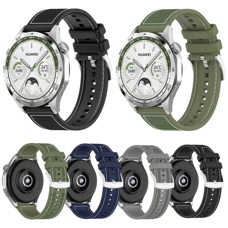 22mm Hybrid Nylon Braid Silicone Watch Band(Green)