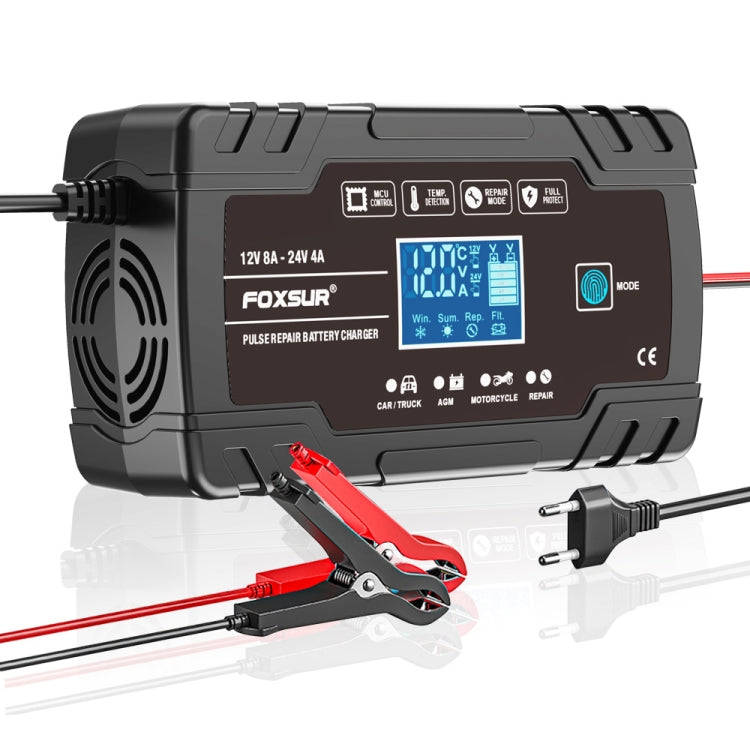 FOXSUR 8A 12V 24V Car / Motorcycle Smart Battery Charger, Plug Type:UK Plug(Black)