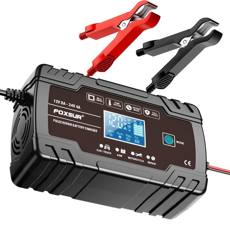 FOXSUR 8A 12V 24V Car / Motorcycle Smart Battery Charger, Plug Type:UK Plug(Black)