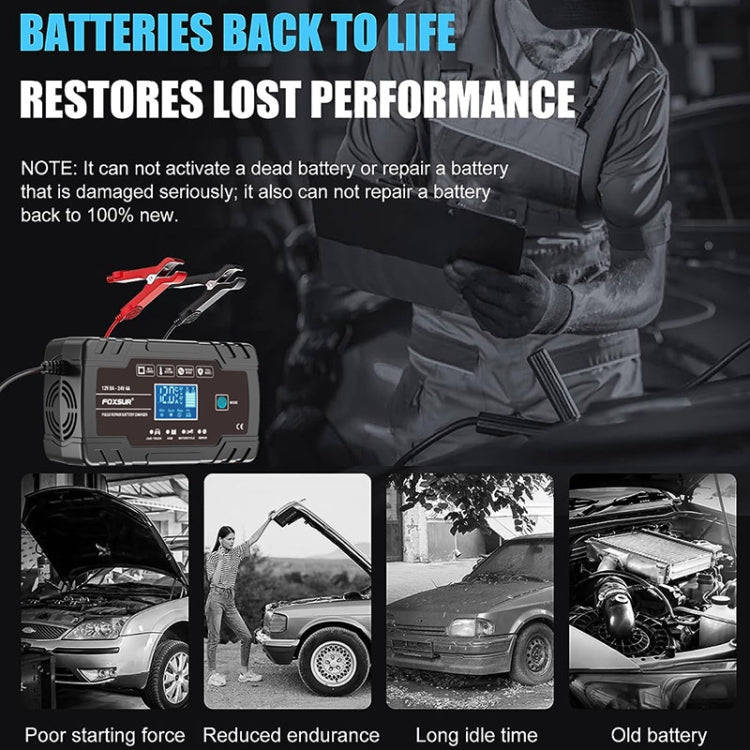 FOXSUR 8A 12V 24V Car / Motorcycle Smart Battery Charger, Plug Type:UK Plug(Black)