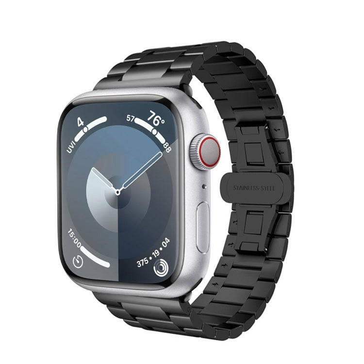 For Apple Watch Series 9 41mm Three-bead Butterfly Buckle Metal Watch Band(Black)
