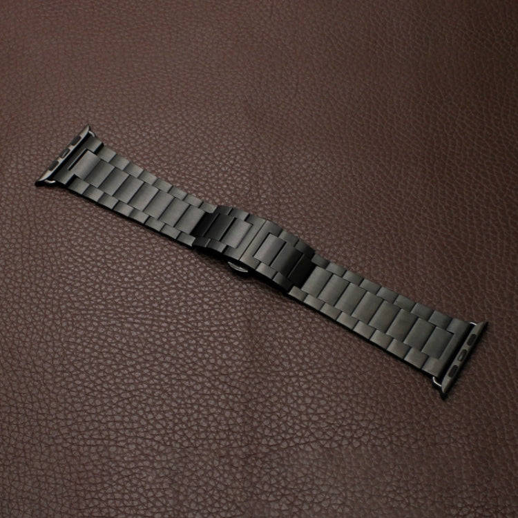 For Apple Watch Series 9 41mm Three-bead Butterfly Buckle Metal Watch Band(Black)