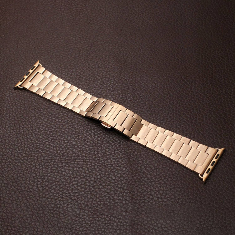 For Apple Watch Series 3 38mm Three-bead Butterfly Buckle Metal Watch Band(Rose Gold)