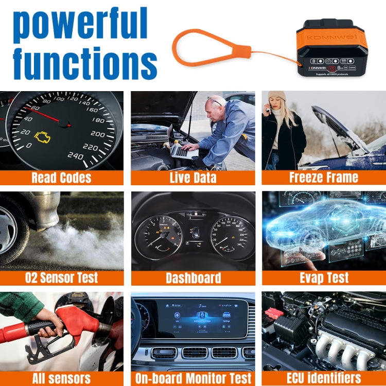 KONNWEI KW906 Bluetooth 5.0 Car OBD2 Scanner Support Android & iOS(Black Red)