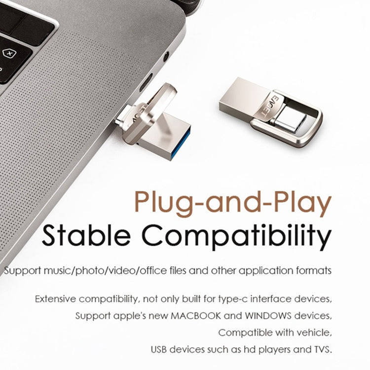EAGET 64G USB 3.1 + USB-C Interface Metal Twister Flash U Disk, with Micro USB Adapter & Lanyard