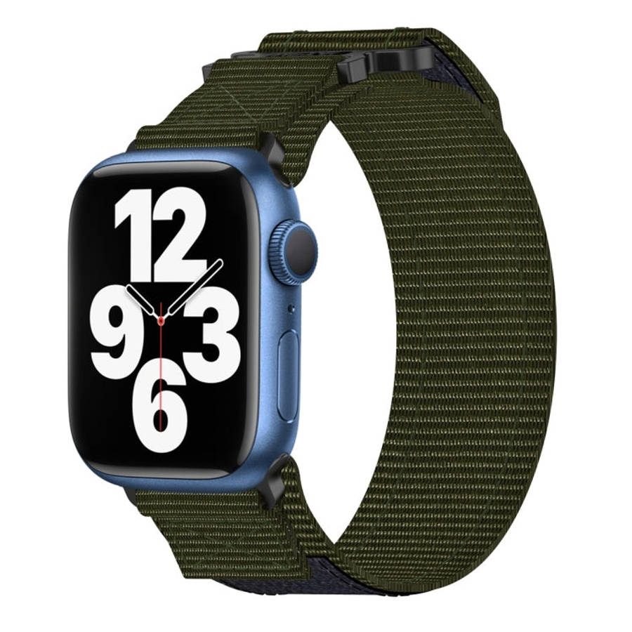 For Apple Watch Series 7 45mm Nylon Hook And Loop Fastener Watch Band(Army Green)