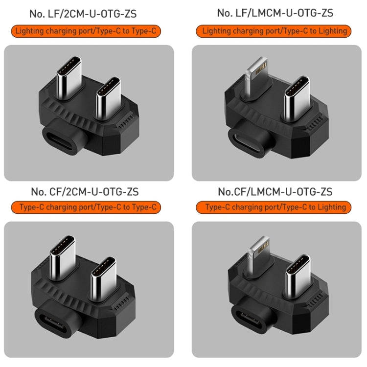 8 Pin to USB-C / Type-C + 8 Pin Lavalier Microphone U-shaped Charging Adapter OTG Converter(Black)