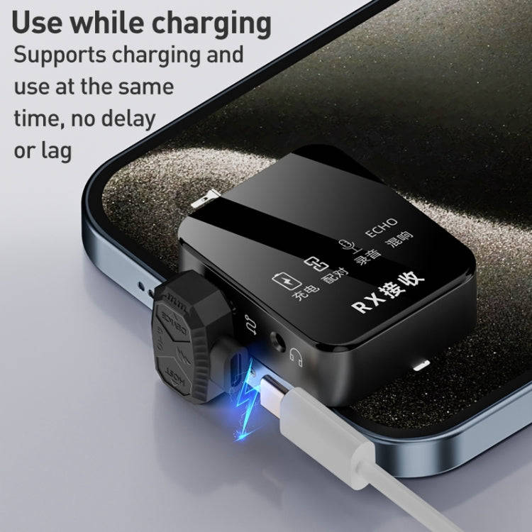8 Pin to USB-C / Type-C + 8 Pin Lavalier Microphone U-shaped Charging Adapter OTG Converter(Black)
