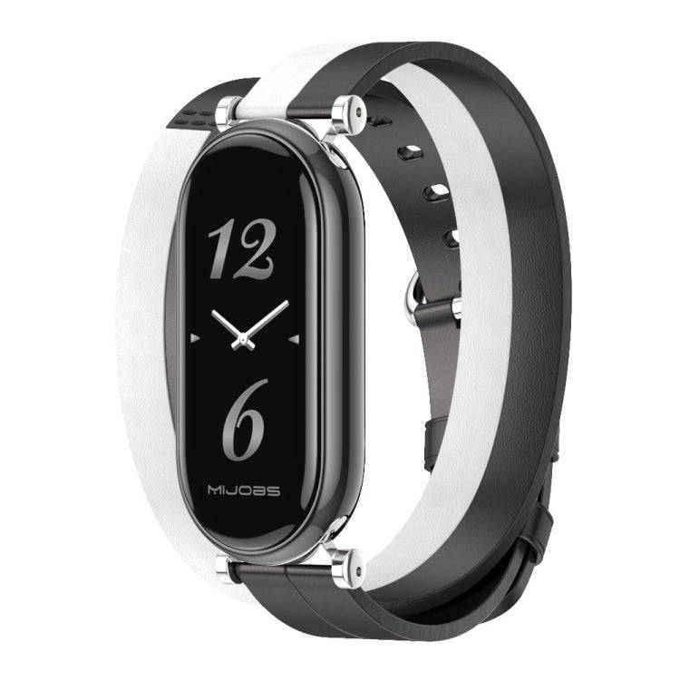 For Xiaomi Smart Band 10 / 9 / 8 Mijobs GT4 Dual-Loop Leather Watch Band(Black+White+Silver)