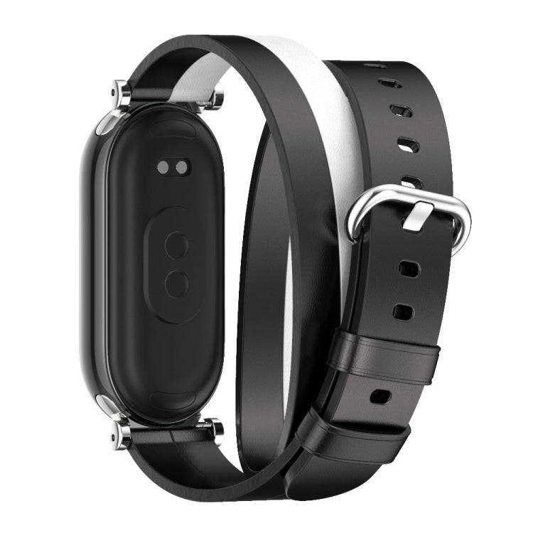 For Xiaomi Smart Band 10 / 9 / 8 Mijobs GT4 Dual-Loop Leather Watch Band(Black+White+Silver)
