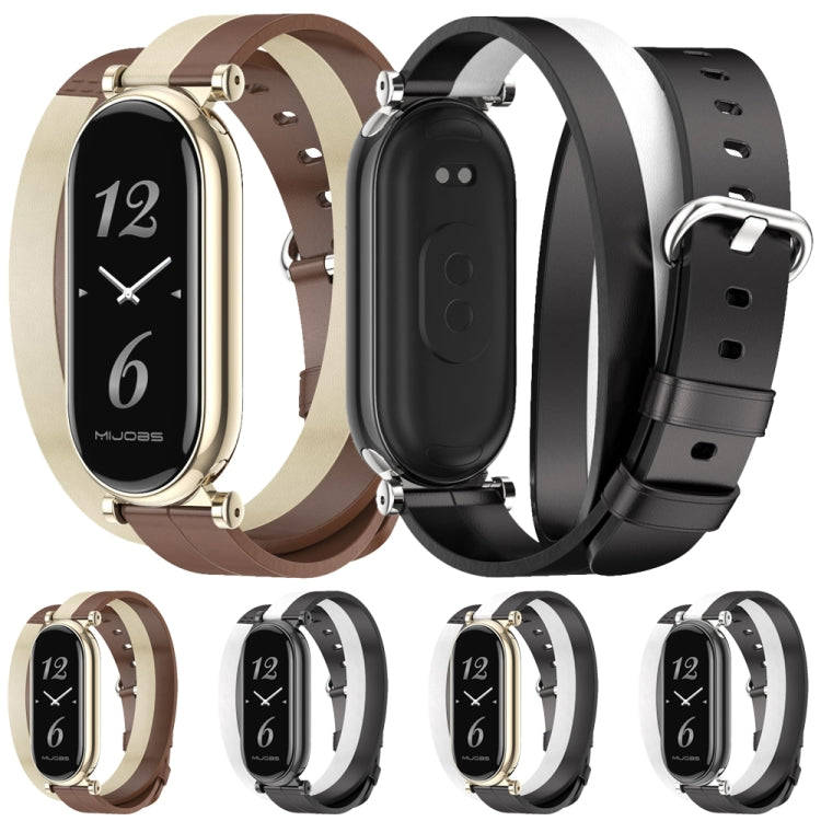 For Xiaomi Smart Band 10 / 9 / 8 Mijobs GT4 Dual-Loop Leather Watch Band(Black+White+Silver)