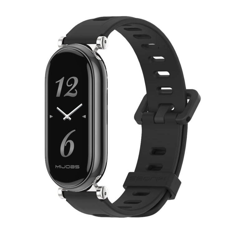 For Xiaomi Smart Band 10 / 9 / 8 Mijobs GT4 Flat Hole Silicone Watch Band(Black Silver)