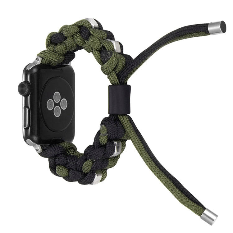 For Apple Watch Series 9 41mm Screw Nut Dual-Color Braided Paracord Watch Band(Black Green)