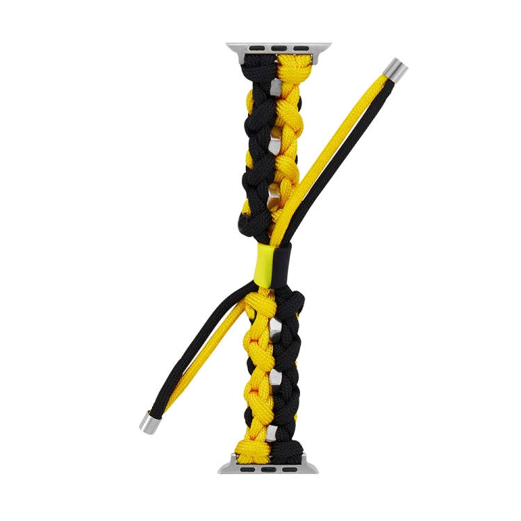 For Apple Watch Series 8 41mm Screw Nut Dual-Color Braided Paracord Watch Band(Black Yellow)
