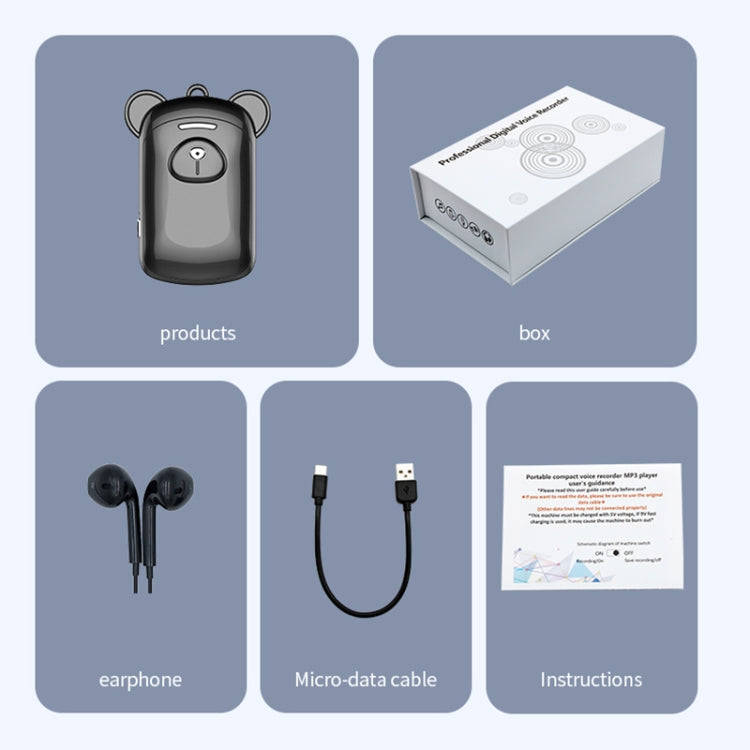 JNN Q6 Bear Smart Noise Cancelling Voice Recorder, Memory:8GB(Black)