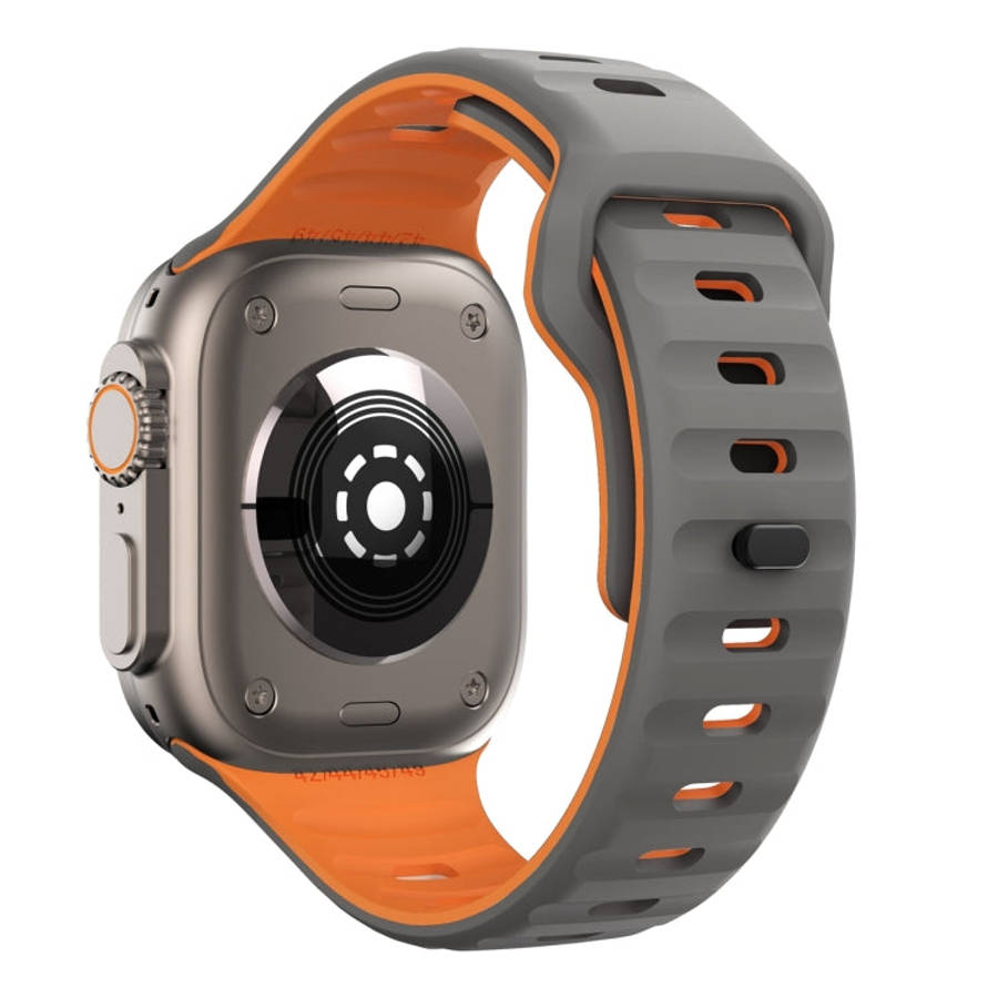 For Apple Watch Series 9 41mm Wave Texture Reverse Buckle Silicone Watch Band(Space Grey Orange)