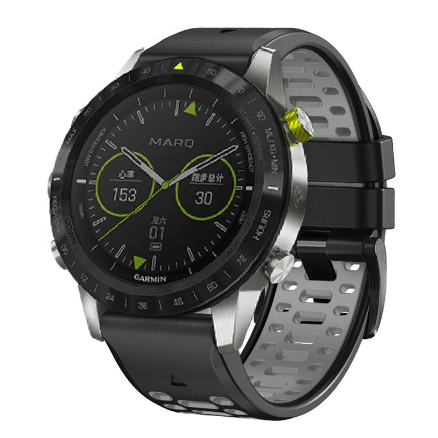 For Garmin Fenix 7X 26mm Three Rows Hole Two Color Silicone Watch Band(Black Grey)