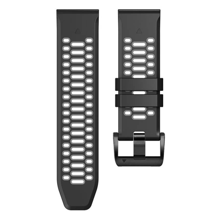 For Garmin Fenix 7X 26mm Three Rows Hole Two Color Silicone Watch Band(Black Grey)