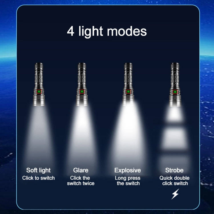 816 20W Spotlight 2000LM Telescopic Zoom LED Flashlight(Black)