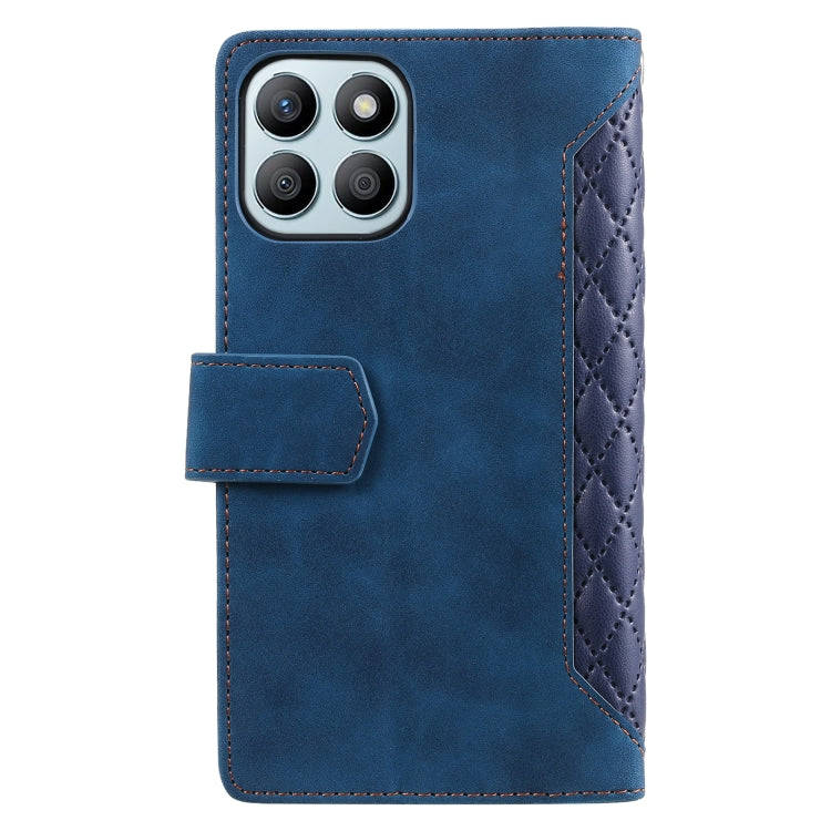 For Honor X6b 4G Global Grid Texture Zipper Leather Phone Case with Lanyard(Blue)