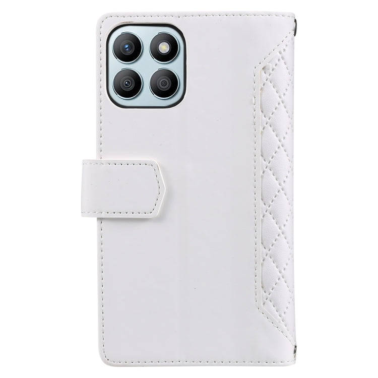 For Honor X6b 4G Global Grid Texture Zipper Leather Phone Case with Lanyard(White)