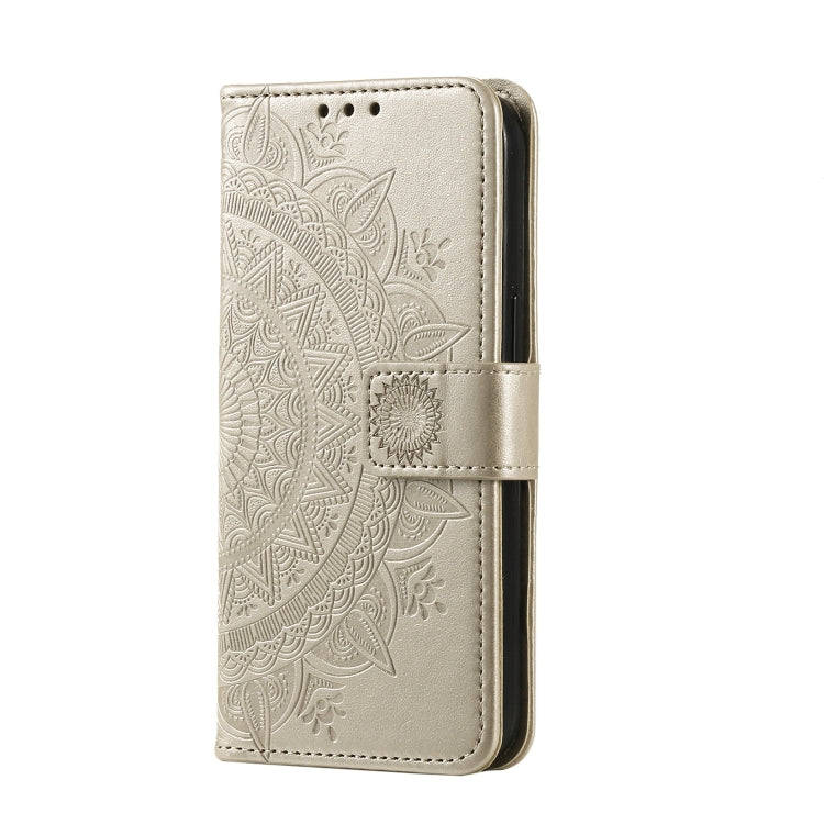 For Honor X6b 4G Global Totem Flower Embossed Leather Phone Case with Lanyard(Gold)