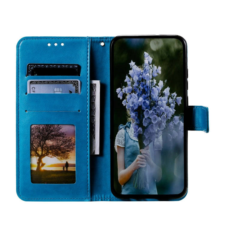For Honor X6b 4G Global Totem Flower Embossed Leather Phone Case with Lanyard(Blue)