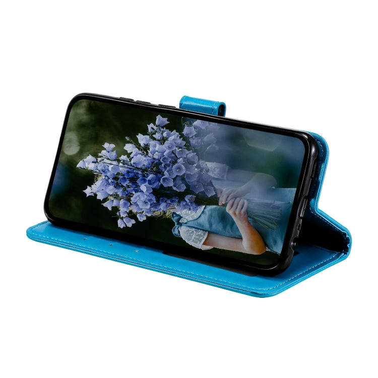 For Honor X6b 4G Global Totem Flower Embossed Leather Phone Case with Lanyard(Blue)