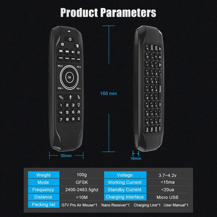 G7V Pro 2.4GHz Fly Air Mouse LED Backlight Wireless Keyboard Remote Control with Gyroscope for An...