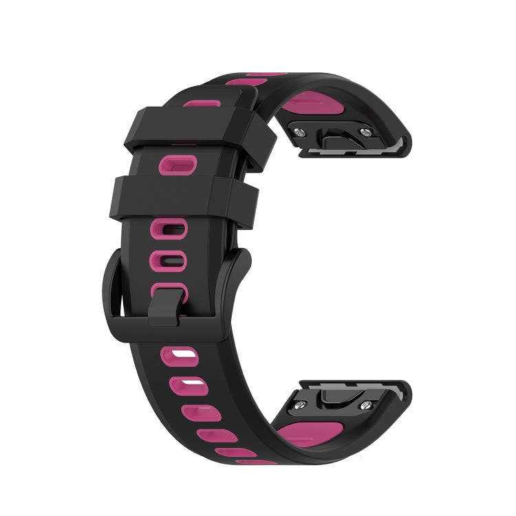 For Garmin Fenix 6X Two-color Silicone Watch Band(Black Rose Red)