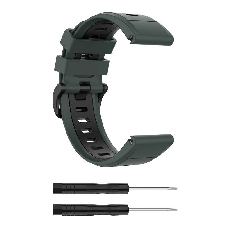 For Garmin Fenix 6X Two-color Silicone Watch Band(Olive Green Black)