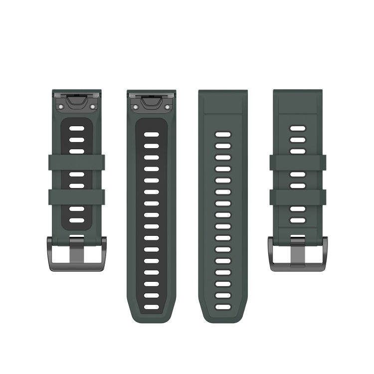 For Garmin Fenix 6X Two-color Silicone Watch Band(Olive Green Black)