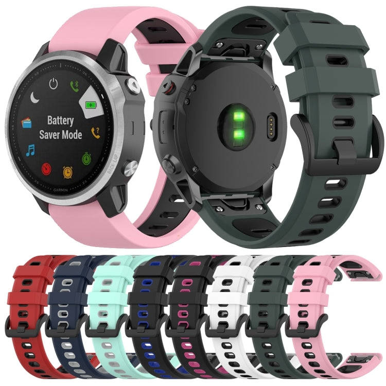 For Garmin Fenix 6X Two-color Silicone Watch Band(White Black)